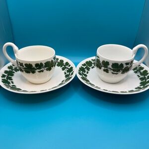 Meissen Espresso/Coffee Cups And Saucers Set, Vine Leaf Goose Neck. Set Of 2.